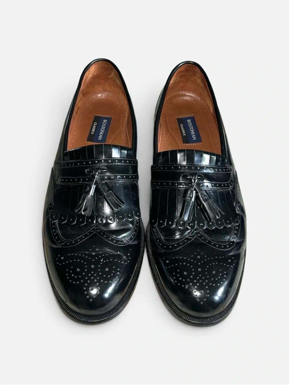 Bostonian Classics Black Kilty Tasseled Wingtip Leather Loafers Men’s Size 11.5